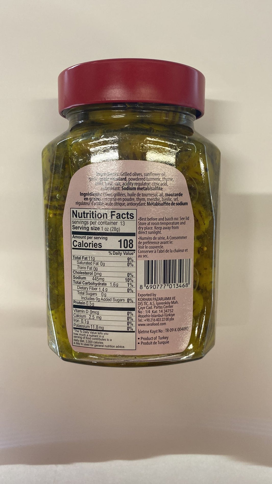 Sera Grilled Green Olives, Kozlenmis Yesil Zeytin, 650gr